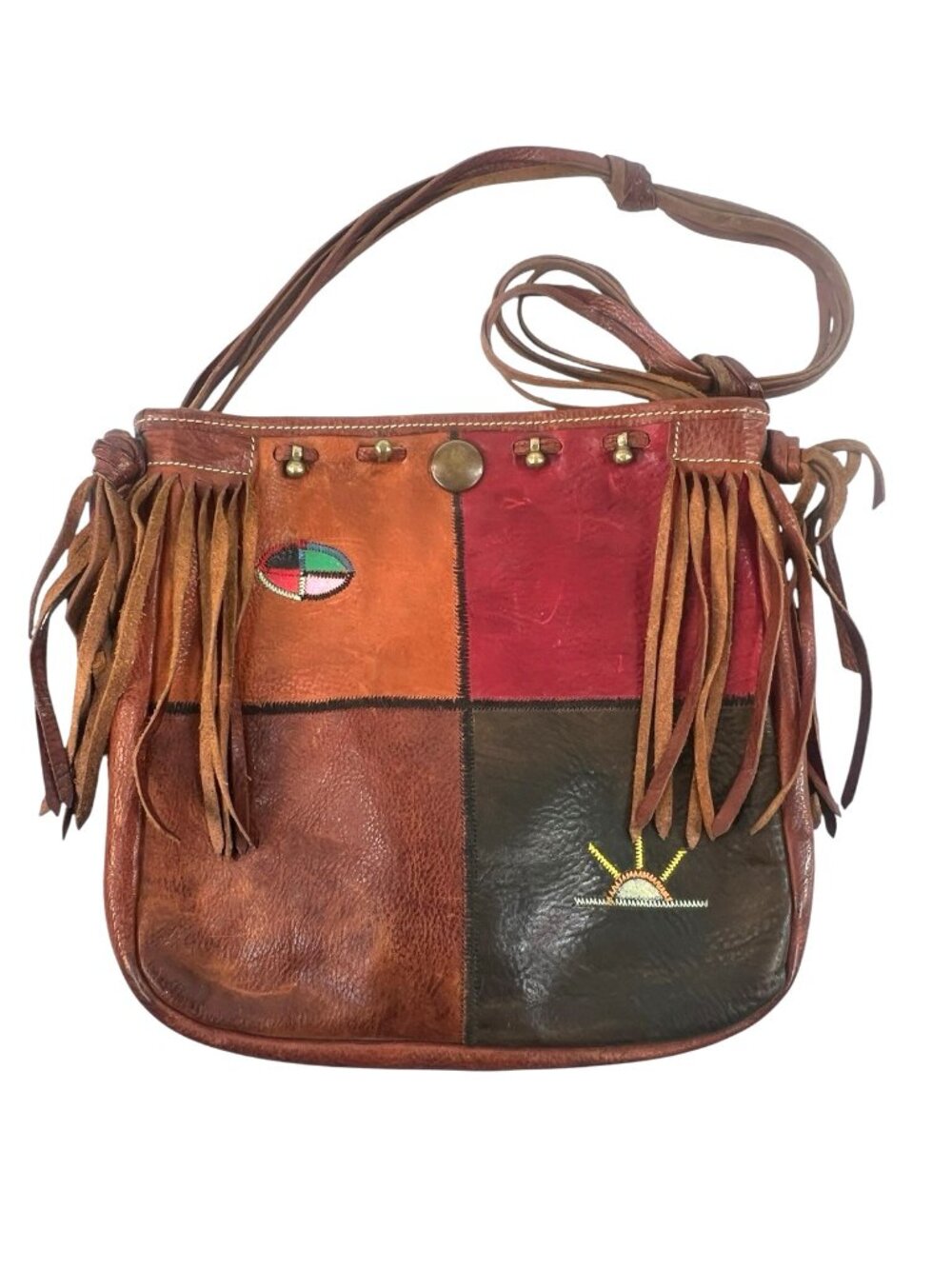 vtg 70's Felisi made in Italy crossbody messinger bag embroidered/fringe boho - Picture 2 of 13